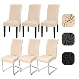 Yugarlibi Stuhlhussen 6er Set Stretch Stuhlhussen Schwingstuhl Elastische Hussen Stuhlbezug Abnehmbarer Waschbarer Stühle Schutz für Küche Restaurant Hotel Bankett Hochzeit (Beige, 6 Stück)