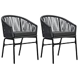 JUNZAI Gartenstühle 2 STK Hochlehner, Campingstühle, Lehnstühle, Wetterfest Stuhl, Garden Chair, Anthrazit PVC Rattan