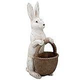 H.Bauer jun. großer weißer XL Deko Osterhase mit Korb ca. 42 cm hoch aus Kunststein - Osterdeko Figur