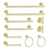 Cilee 10-teiliges gebürstetes Gold Badezimmer-Hardware-Set, 61 cm gebürstetes Gold, Handtuchhalter, Toilettenpapierhalter, Bademantel, Handtuchhaken, SUS304 Edelstahl, Badezimmer-Zubehör-Set (Gold)