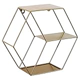 AVFORA HUANGXING - Sechseck Wandschelfeinheit 3 ​​Tier schwimmendem Metall Wandmontierte dekorative Regale for Wohnzimmer Schlafzimmer Büro, 29x10x25.6 cm, Gold
