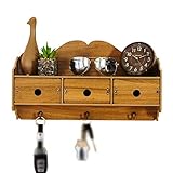 Kreatives Wandregal Holz Wandbehang 3 Schubladen 3 Haken Garderobe Heimdekoration Aufbewahrungsregal (Farbe: Braun) (Braun)
