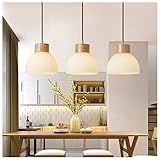 Aaznaz Modern Pendelleuchte Holz-Pendellampe Höhenverstellbar-Glas Kronleuchter 3-Flammig Hängeleuchte Max 40 Watt 3 x E27.für Küchen Wohnzimmerlampe Schlafzimmerlampe Flurlampe