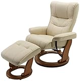 Robas Lund Sessel Relaxsessel mit Hocker Leder, TV Sessel Belastbarkeit bis 130 Kg, Beige