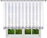 FKL DESIGN Home Deco Fertiggardine Fenstergardine Gardine aus Voile mit Gipüre Gardinen mit Kräuselband Faltenband Kräuselband Store Lang Modern Weiß LB-184 (145 x 300 cm)