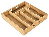 elbmöbel Besteckkasten Küchenorganizer aus Bambus 30 x 30 x 5 cm Schubladeneinsatz mit 5 Fächern für Besteck, Schmuck – der perfekte Schubladenorganizer aus stabilem Holz, natur