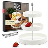 Moritz & Moritz Obst Etagere 3 Etagen - Inkl. Zange - Aus hochwertigem Porzellan – Moderne Küchen Deko oder Party Deko – Perfekt als Obstschale für Obst Aufbewahrung, Muffins und Cupcakes