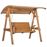 Outsunny Hollywoodschaukel Gartenliege 2 Personen Schaukelbank Schaukel mit verstellbarem Dach Kiefernholz 189 x162 x 180 cm