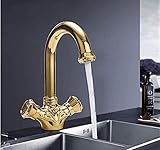 Antike Messing-Waschtischarmaturen, Deckmontage, Küchen-Waschtischarmaturen, Doppelgriff, Vintage-Schnitzerei