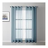 Durchsichtige Gardinen, Polyester Transparenter Netz-Voile-Vorhang in Reiner Farbe, halbtransparent, Marineblau, H160 x B96 cm