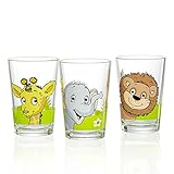 Ritzenhoff & Breker Kindergläser Dschungeltiere, 3er Set, 205 ml, Bedruckte Kinderbecher mit Tier-Motiven