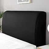 Kopfteilbezug, Stretch-Bett-Kopfteilbezug, Rückenlehnenbezug, staubdicht, Kopfteil-Schonbezug, King-Size-Größe für Betten, einfarbig, schützender Leder-Bett-Staubschutz – Schwarz – 180–200 c