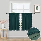 CAROMIO Scheibengardine Weihnachten Vorhang Blickdicht Fenstergardinen Samtvorhänge mit Pom Pom Bistrogardine landhausstil für Schlafzimmer Wohnzimmer,Grün, 2 Stück, B66xH60