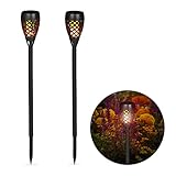 Relaxdays 2 x Gartenfackel Solar, Außenbeleuchtung für Garten o. Terrasse, tanzende Flamme, mit Erdspießen, H: 78 cm, schwarz