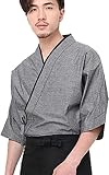 HMLOPX Kochjacke Herren-Sushi-Kochjacke, japanische Küche, Arbeitskleidung, Kimono-Cardigan, Bindeverschluss, Klassische Passform (Color : GRAU, Size : L/Large)