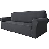 Ystyle Sofa überzug 3 Sitzer Mit Armlehne, Stretch Sofabezug rutschfest, Modern Sofa Cover Für Hunde Haustiere, Atmungsaktiv Couch überzug Mit Elastic Bottom, Grau