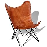 JUNZAI Butterfly-Sessel, Butterfly Chair, Relaxstuhl, Armlehnensessel, Clubsessel, Braun Echtleder
