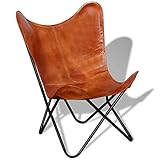 JUNZAI Butterfly-Sessel, Butterfly Chair, Relaxstuhl, Armlehnensessel, Clubsessel, Braun Echtleder