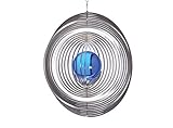 Illumino Edelstahl-Windspiel Kreis Maxi XXL mit kobaltblauer 70mm Glaskugel