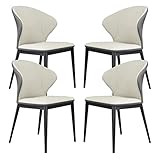 Frisierkommode, Küche, Küche, Esszimmerstühle, 4er-Set, Mikrofaser-Leder, Schlafzimmer, Ehezimmer, Balkon, Sofa, Stuhl, Schminktisch, Make-up-Stuhl (Farbe: gebrochenes Weiß + Dunkelgrau)