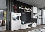 Furnix Wohnwand Wohnzimmer ohne LED - Schrankwand Wandschrank 4-TLG Komplett-Set - Vitrine, Fernsehschrank, Hängeschrank, Hängeregal - Mediawand mit viel Stauraum - Farbe Weiß