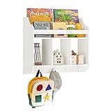 SoBuy KMB46-W Kinderregal Bücherregal für Kinder Wandregal Hängeregal Wandgarderobe mit 3 Haken Aufbewahrungsregal mit Ablagen für Bücher und Deko weiß BHT ca.: 60x51x18cm