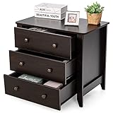 COSTWAY Nachttisch mit 3 Schubladen, Beistelltisch mit Griffen aus Holz, Nachtkommode Schubladenschrank für Wohnzimmer, Schlafzimmer, Eingangsbereich, 100 kg Belastbar, 71 x 46 x 66 cm (Braun)