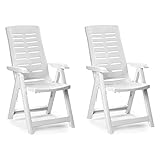 Mojawo 2 STK. Gartenstuhl Klappstuhl, Campingsessel für Terrasse, Garten, Balkon und Camping - 5-Fach Verstellbarer Gartenstuhl - witterungsbeständiger Positionssessel - Weiß