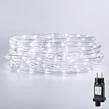 Custmkey 10M LED Lichtschlauch Außen mit 8 Modi, 240 LED Lichterschlauch Aussen 24V Sicherheitsnetzteil IP44 Wasserfest Dekoration LED Schlauch für Fest Hochzeit Halle Balkon Garten-Kaltweiß