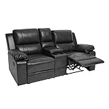 Mendler 2er Kinosessel HWC-H29, Relaxsessel Fernsehsessel Zweisitzer Sofa, Fach Getränkehalter Soft Touch Kunstleder - schwarz