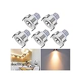 Audor Mini Klein Einbaustrahler LED Set 5er, 3W LED Deckenstrahler COB Deckenspots Led Einbauleuchte Aluminium Spots LED Set für Weinschrank/Schrank/Küche/Wohnzimmer -Warmweiß