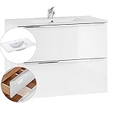 Lomadox Badezimmer Waschtisch-Unterschrank Set, Hochglanz weiß, 81cm Keramik-Waschbecken, 2 Softclose-Schubkästen, B/H/T ca, 81/58,5/46 cm