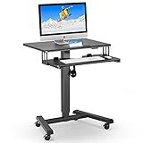 BONTEC Mobiler Schreibtisch mit 4 Rollen, Stehpult Höhenverstellbar 65×45cm Mobile Workstation, Laptoptisch mit Tastaturablage, Stehtisch für Wohnzimmer, Schlafzimmer