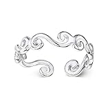 Amberta Echt 925 Sterling Silber - Einstellbarer Zehenring für Frauen - Runde Midi Ring - Wellen Design - Durchmesser 14 mm - Breite 1.2 mm