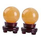 Veemoon 2 Stück Citrin-Kugel-Ornament -Ornamente Vintage-Ornamente Holziges Dekor Holzkugel-Ständer Meditationszubehör Optische Glaskugel Desktop-Kugel-Dekoration