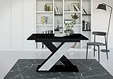 ALTDECOR Esstisch ausziehbar, ideal als Küchentisch, Esszimmertisch - oder Wohnzimmertisch, solide Konstruktion aus Möbelplatte, 120-160x90x75 cm - Hochglanz Schwarz/Betonoptik - AOX