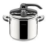 Lagostina Novia Vitamin Lagoeasy'UP 7 l Schnellkochtopf aus Edelstahl 18/10, Ø 22 cm, Dampfkochtopf für Induktion und Gas, Vereinfachtes Öffnen des Deckels, mit Dampfkorb, Ökodose und Rezeptheft