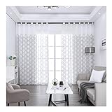 Mesnt Gardine Schlafzimmer, Polyester Sechseck-Gittermuster Netzvorhang, Grau, H183 x B107 cm