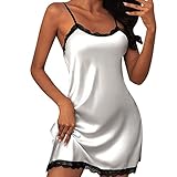 LDadgf Frauen-reizvolle Spitze-Splice-Wäsche-Pyjama-Nachthemd Dessous (White, M)