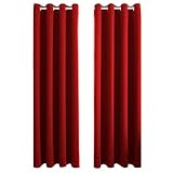 FLOWEROOM Blickdichte Gardinen Verdunkelungsvorhang - Lichtundurchlässige Vorhang mit Ösen für Schlafzimmer Geräuschreduzierung Rot 160x132cm(HxB), 2er Set