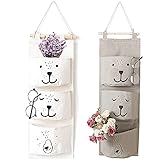 WEIWUXIAN Hängende Organizer, 2 Stück Wasserdicht Aufbewahrungstasche, Debris Beutel, Aufbewahrungstasche Baumwoll Leinen, mit 3 Taschen für Schlafzimmer, Badezimmer, Küche (Grau Und Weiß)