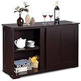 GIANTEX Sideboard mit Türen, Küchenschrank Anrichte mit höhenverstellbarer Ablage, Kommode beistellschrank für Küche, Wohnzimmer oder Flur (Dunkelbraun)