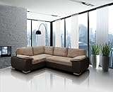 Meble Roberto Ecksofa Enzo mit Schlaffunktion und Bettkasten, B: 248 cm, Couch Wohnzimmersofa mit Kissen, Schlafcouch, Sofa L-Form Links Farbe: Braun