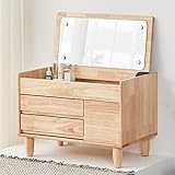 LEGZIT Kleiner Schminktisch mit Aufklappbarem Spiegel,Platzsparender Schminktisch,Kompakter Schminktisch mit Erkerfenster (Color : Natural Color)