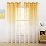 MIULEE Gardinen Transparent Vorhänge Farbverlauf Voile Sheer 2er Set Vorhang mit Ösen Dekoschal Fensterschal für Schlafzimmer und Wohnzimmer 225 cm x 140 cm(H x B) Orange-weiß