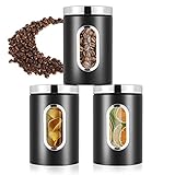 JOYBOY Vorratsdose,Vorratsbehälter mit Sichtfenster,3 Stück Edelstahl Vorratsdosen Set,für Getreide,Kaffeebohnen,Tee,Snacks(Schwarz)