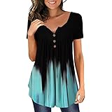 Seidenbluse Frauen Plus Größe Farbverlauf Bedruckt V-Ausschnitt Kurzarm T-Shirts Knopf Pullover Tanktops Bluse Weise Damen Bluse