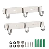 MaoXinTek Hakenleiste Kleiderhaken mit 3 Haken, Rostfreiem Garderobenhaken Edelstahl Wand-Garderobe Platzsparende Garderobenleiste für Schlafzimmer Schrank Badezimmer Küche, 2 Pack