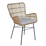 Casa Moro Rattan-Sessel Gusti mit Sitzkissen Boho Chic Korbstuhl aus Naturrattan & Schmiedeeisen | Retro-Stuhl Skandi Korbsessel Armlehnenstuhl für Garten Esszimmer Terrasse | CF3169