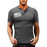 Xmiral Männliche Sommer-Unabhängigkeitstag-Knopf-Oberseiten-Feiertags-Feier-Druck-Kurzarm-Bluse Günstige Poloshirts Herren (Grey,Grey)